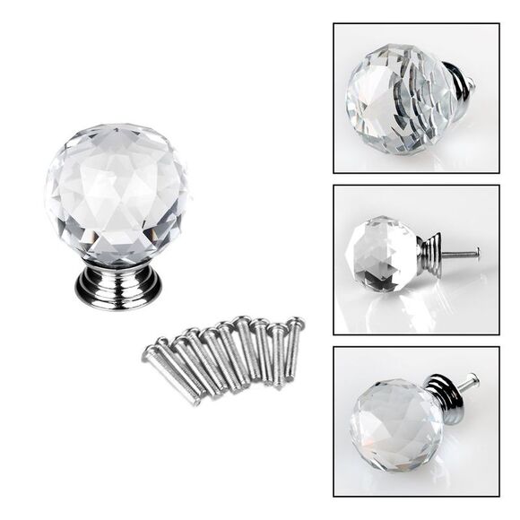Round 1.18" Cabinet Drawer Knob Wardrobe Pull Handle with Screw 1pcs Clear - Picture 3 of 6